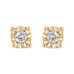 10K Yellow Gold Plated .925 Sterling Silver 1/10 Cttw Round Brilliant-Cut Diamond Miracle-Set Stud Earrings (J-K Color, I3 Clarity)