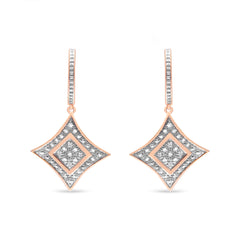 10K Rose Gold Plated Sterling Silver Round Cut Diamond Cushion Dangle Earrings (0.04 cttw, H-I Color, I2-I3 Clarity)