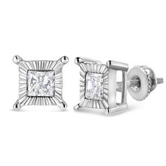 .925 Sterling Silver 1.0 Cttw Miracle Set Princess-cut Diamond Solitaire Stud Earrings (H-I Color, I2-I3 Clarity)