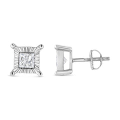.925 Sterling Silver 1.0 Cttw Miracle Set Princess-cut Diamond Solitaire Stud Earrings (H-I Color, I2-I3 Clarity)