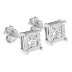 .925 Sterling Silver 1/2 Cttw Miracle Set Princess-cut Diamond Solitaire Stud Earrings (H-I Color, SI2-I1 Clarity)
