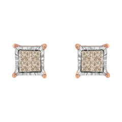 10K Two-Toned Princess-Cut Composite Diamond Stud Earrings (1/2 cttw, J-K Color, I1-I2 Clarity)