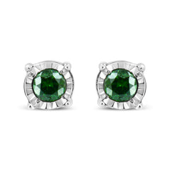 Sterling Silver Rose Cut Treated Green Diamond Solitaire Stud Earrings (0.25 cttw, Green Color, I2-I3 Clarity)