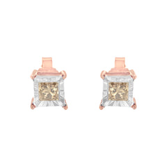 14K Rose Gold Plated Two-Tone .925 Sterling Silver 1/2 Cttw Princess-Cut Square Diamond Solitaire Miracle-Plate Stud Earrings (K-L Color, I2-I3 Clarity)