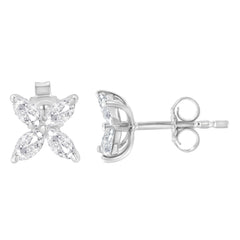 14K White Gold 1/2 Cttw Marquise Diamond 8 Stone Floral Leaf Stud Earrings (H-I Color, SI1-SI2 Clarity)