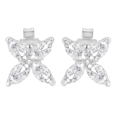 14K White Gold 1/2 Cttw Marquise Diamond 8 Stone Floral Leaf Stud Earrings (H-I Color, SI1-SI2 Clarity)
