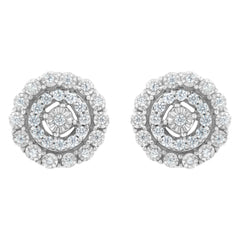 10KT White Gold 1/2 cttw Double Halo Brilliant Round-Cut Diamond Stud Earrings (I-J Clarity, I2-I3 Color)