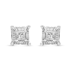 .925 Sterling Silver 1/4 Cttw Miracle Set Princess-Cut Diamond Solitaire Stud Earrings with Hidden Halo (I-J Color, SI2-I1 Clarity)