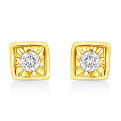 10K Yellow Gold Plated .925 Sterling Silver 1/10 Cttw Miracle-Set Diamond Circle Shape Stud Earrings (K-L Color, I2-I3 Clarity)