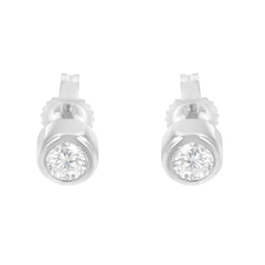 10K White Gold 0.30 Cttw Round Brilliant-Cut Near Colorless Diamond Bezel-Set Stud Earrings (H-I Color, I1-I2 Clarity)