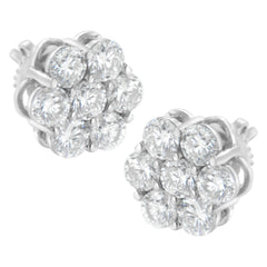 Sterling Silver 2 cttw Floral Composite 7 Stone Diamond Stud Earring (I-J, I1-I2)