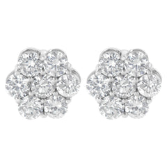 Sterling Silver 2 cttw Floral Composite 7 Stone Diamond Stud Earring (I-J, I1-I2)