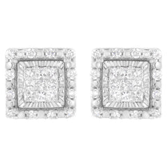 10K White Gold 1/2 cttw Invisible Set Princess-Cut Diamond Square Stud Earring (I-J Color, I1-I2 Clarity)