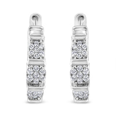 .925 Sterling Silver 1/2 Cttw Lab Grown Round Diamond Floral Cluster Hoop Earrings (F-G Color, SI1-SI2 Clarity)