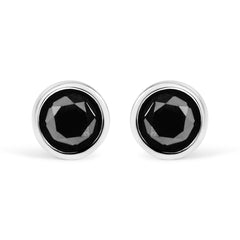 .925 Sterling Silver 4.00 Cttw Round Brilliant-Cut Black Diamond Bezel-Set Stud Earrings with Screw Backs (Fancy Color-Enhanced, I2-I3 Clarity)