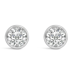 14K White Gold 1.0 Cttw Lab Grown Diamond Screw-Back Classic Bezel Solitaire Stud Earrings (G-H Color, VS2-SI1 Clarity)