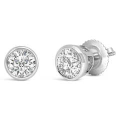 14K White Gold 1.0 Cttw Lab Grown Diamond Screw-Back Classic Bezel Solitaire Stud Earrings (G-H Color, VS2-SI1 Clarity)
