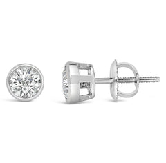 14K White Gold 1.0 Cttw Lab Grown Diamond Screw-Back Classic Bezel Solitaire Stud Earrings (G-H Color, VS2-SI1 Clarity)