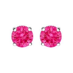 10K White Gold 1.0 Cttw Lab Created Round Brilliant Cut Pink Diamond Classic 4-Prong Solitaire Stud Earrings (Fancy Pink Color, VVS2-VS1 Clarity)