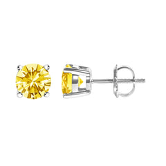 14K White Gold 1.0 Cttw Lab Grown Yellow Diamond Solitaire Stud Earrings (Yellow Color, VS2-SI1 Clarity)