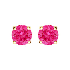 14K Yellow Gold 1.00 Cttw Round Brilliant Cut Lab Grown Pink Diamond 4-Prong Classic Solitaire Earrings (Pink Color, VVS2-VS1 Clarity)