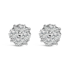 .925 Sterling Silver 1/2 cttw Prong Set Round-Cut Diamond Cluster Stud Earring (I-J Color, I2-I3 Clarity)