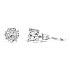.925 Sterling Silver 1/2 cttw Prong Set Round-Cut Diamond Cluster Stud Earring (I-J Color, I2-I3 Clarity)