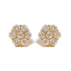 14K Yellow Gold 3.0 Cttw Diamond Floral Cluster Stud Earring