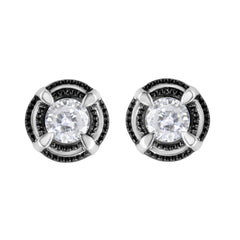 Black Rhodium Plated .925 Sterling Silver Round 1-1/2 cttw Diamond Double Halo 4-Prong Solitaire Milgrain Stud Earrings (H-I Color, I2-I3 Clarity)