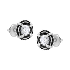 Black Rhodium Plated .925 Sterling Silver Round 1-1/2 cttw Diamond Double Halo 4-Prong Solitaire Milgrain Stud Earrings (H-I Color, I2-I3 Clarity)