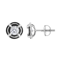 Black Rhodium Plated .925 Sterling Silver Round 1-1/2 cttw Diamond Double Halo 4-Prong Solitaire Milgrain Stud Earrings (H-I Color, I2-I3 Clarity)