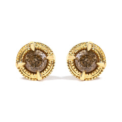 14K Yellow Gold Plated .925 Sterling Silver 1.0 Cttw Round Brilliant Cut Diamond Solitaire Milgrain Stud Earrings (K-L Color, I2-I3 Clarity)