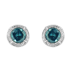 .925 Sterling Silver 1 cttw Treated Black Diamond Modern 4-Prong Solitaire Milgrain Stud Earrings (Black Color, I1-I2 Clarity)