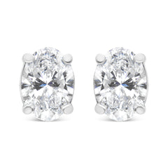 14K White Gold 1.00 Cttw Lab Grown Oval Solitaire Diamond Stud Earrings (F-G Color, VS2-SI1 Clarity)