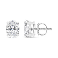 14K White Gold 1.00 Cttw Lab Grown Oval Solitaire Diamond Stud Earrings (F-G Color, VS2-SI1 Clarity)
