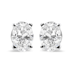14K White Gold 2.0 Cttw Prong Set Lab Grown Oval Diamond Solitaire Stud Earring (F-G Color, VS1-VS2 Clarity)