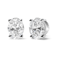 14K White Gold 2.0 Cttw Prong Set Lab Grown Oval Diamond Solitaire Stud Earring (F-G Color, VS1-VS2 Clarity)