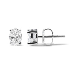14K White Gold 2.0 Cttw Prong Set Lab Grown Oval Diamond Solitaire Stud Earring (F-G Color, VS1-VS2 Clarity)