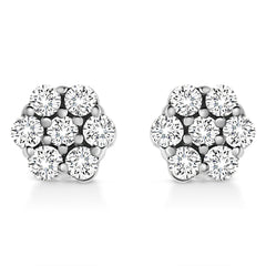 14K White Gold 1/2 Cttw Prong Set Round-Cut Diamond Flower Stud Earring (H-I Color, I1-I2 Clarity)