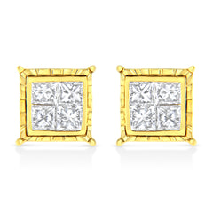 14K Yellow Gold 1 Cttw Princess Cut Diamond Square Stud Earrings