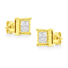 14K Yellow Gold 1 Cttw Princess Cut Diamond Square Stud Earrings