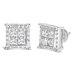 14K White Gold 2.00 Cttw Invisible Set Princess-Cut Lab Grown Diamond Wavy Quad Stud Earrings