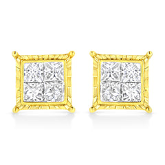 14K Yellow Gold 1 Cttw Princess Cut Diamond Square Stud Earrings