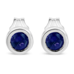 .925 Sterling Silver Bezel Set 3.5mm Created Red Ruby Gemstone Solitaire Stud Earrings