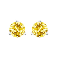 14K White Gold 3-Prong Martini Set 1.0 Cttw Yellow Lab Grown Diamond Solitaire Stud Earrings