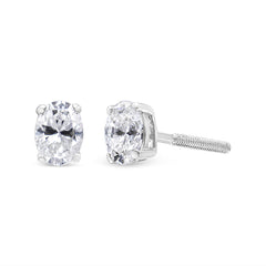 14K White Gold 1.00 Cttw Lab Grown Oval Solitaire Diamond Stud Earrings (F-G Color, VS2-SI1 Clarity)