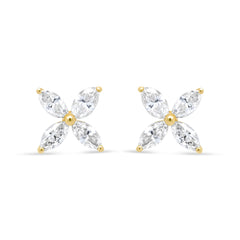 14K White Gold 1/2 Cttw Marquise Diamond 8 Stone Floral Leaf Stud Earrings (H-I Color, SI1-SI2 Clarity)
