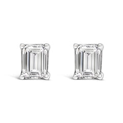 14K White Gold 1.0 Cttw Emerald Cut Lab-Grown Diamond Solitaire Stud Earrings (F-G Color, VS1-VS2 Clarity)