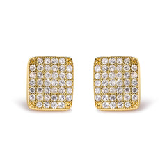 14K Yellow Gold 1/2 Cttw Diamond Square Shaped Composite Cluster Stud Earrings (I-J Color, I1-I2 Clarity)