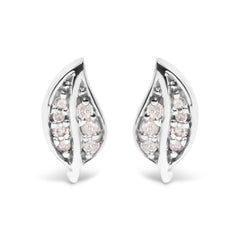 .925 Sterling Silver Diamond Accent Leaf Stud Earrings
